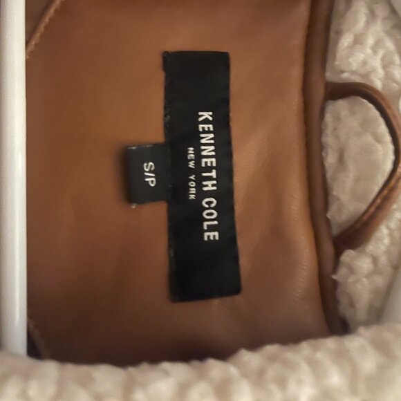 Women's Kenneth Cole brown faux leather fur-neck jacket - Picture 3 of 3